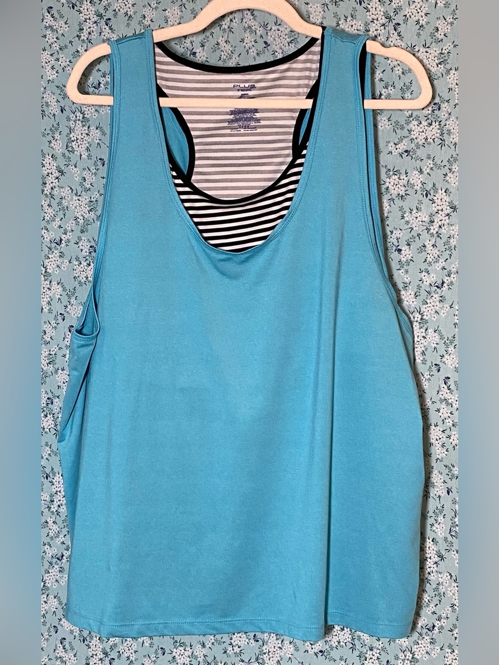 Women’s Aqua Layered Tank Top with Striped Inner Bra 2-in-1 Style